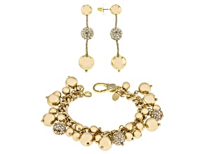 Pre-Owned Pave Crystal Gold Tone Ball Bracelet & Earring Set