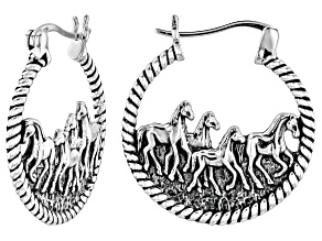 Pre-Owned Sterling Silver Hoop Horse Motif Earrings