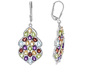 Pre-Owned Multi-Stone Rhodium Over Sterling Silver Earrings 6.29ctw