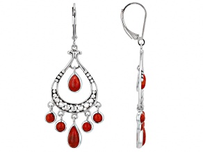 Pre-Owned Red Sponge Coral Sterling Silver Dangle Earrings