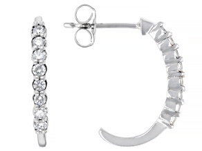 Pre-Owned Round White Lab-Grown Diamond H SI Rhodium Over Sterling Silver J-Hoop Earrings 0.25ctw
