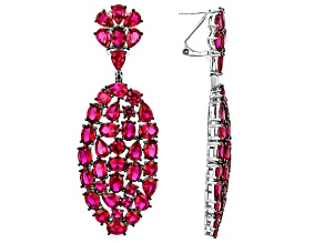 Pre-Owned Lab Created Ruby Rhodium Over Sterling Silver Dangle Earrings 57.96ctw