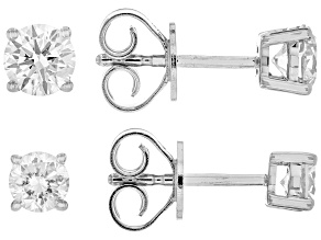Pre-Owned Round Lab-Grown Diamond G-H VS Rhodium Over Sterling Silver Solitaire Stud Earrings 2 Pair