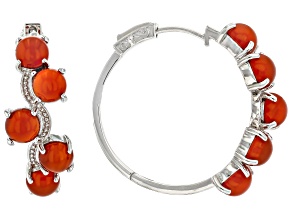 Pre-Owned Carnelian Rhodium Over Sterling Silver Hoop Earrings