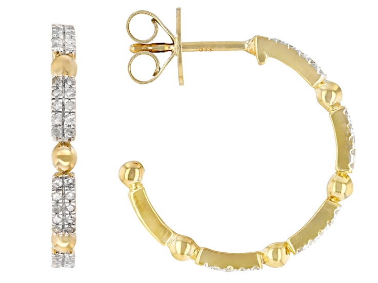 Pre-Owned White Diamond 14k Yellow Gold Over Sterling Silver Hoop Earrings 0.25ctw