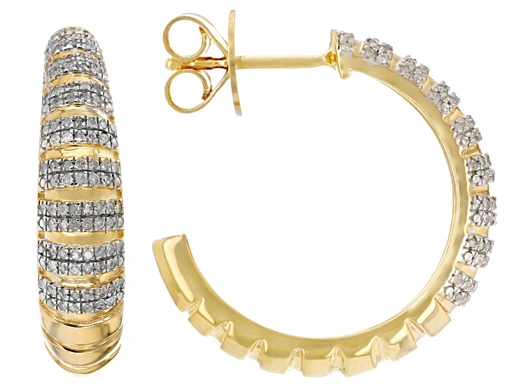 Pre-Owned White Diamond 14k Yellow Gold Over Sterling Silver Hoop Earrings 0.33ctw