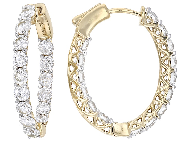 Pre-Owned White Lab-Grown Diamond H SI 14K Yellow Gold Over Sterling Silver Inside-Out Hoop Earrings
