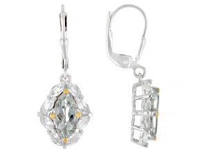 Pre-Owned Green Prasiolite with White Topaz Rhodium & 18K Yellow Gold Over Sterling Silver Earrings