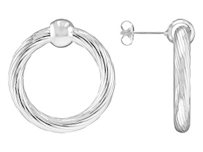 Pre-Owned Sterling Silver Ribbed Texture Door Knocker Earrings