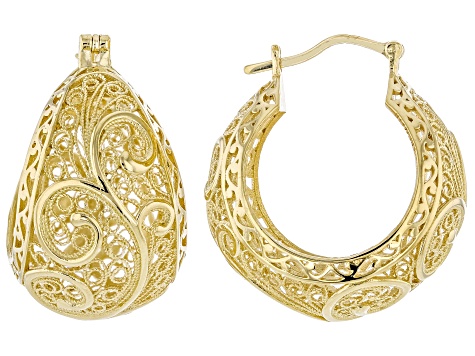 Pre-Owned 18K Yellow Gold Over Sterling Silver Filigree Bubble Hoop Earrings 30mm