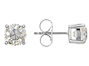 Pre-Owned White Strontium Titanate Rhodium Over Sterling Silver Stud Earrings 2.98ctw