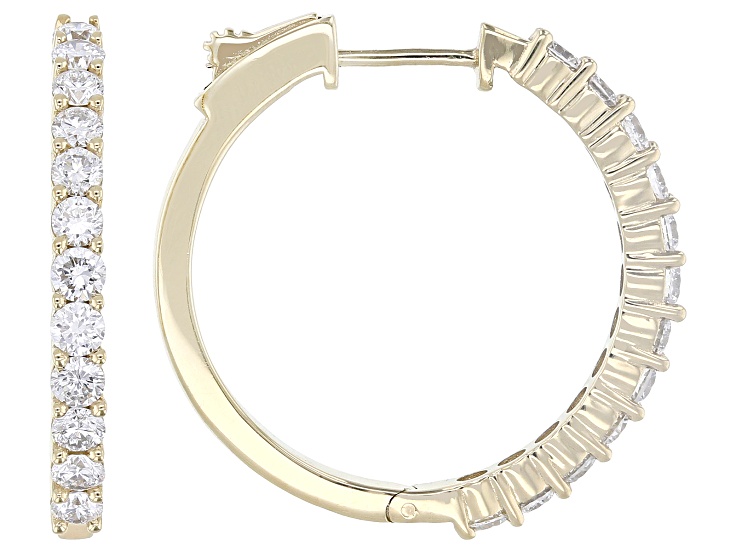 Pre-Owned White Lab-grown Diamond G-H SI 14K Yellow Gold Over Silver Hoop Earrings 1.70ctw