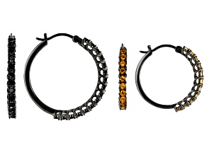 Pre-Owned Yellow Citrine Rhodium Over Sterling Silver Hoop Earrings Set 4.01ctw
