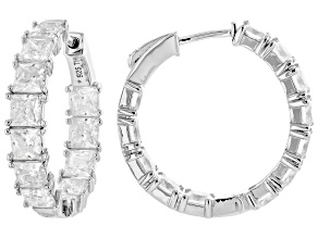 Pre-Owned Princess Cut Moissanite Platineve Hoop Earrings 8.88ctw DEW