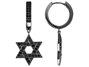 Pre-Owned Black Spinel, Black Rhodium Over Sterling Silver Star of David Men's Earrings 1.00ctw