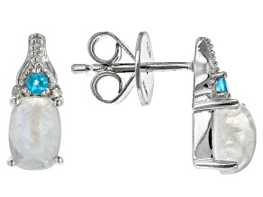 Pre-Owned Rainbow Moonstone Rhodium Over Sterling Silver Earrings 0.07ctw