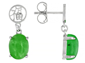 Pre-Owned Green Jadeite Rhodium Over Sterling Silver Earrings