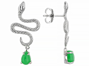 Pre-Owned Green Jadeite Rhodium Over Sterling Silver Snake Earrings