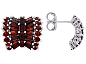 Pre-Owned Red Garnet Rhodium Over Sterling Silver Earrings 3.96ctw