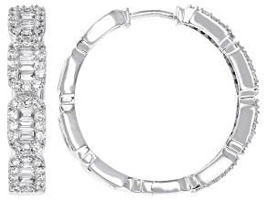 Pre-Owned White Lab-Grown Diamond H SI Rhodium Over Sterling Silver Hoop Earrings 1.00ctw