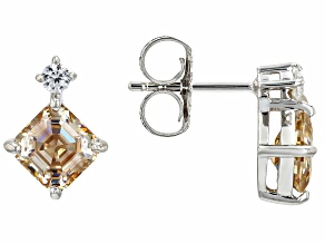 Pre-Owned Strontium Titanate Rhodium Over Sterling Silver Studs Earrings 2.89ctw