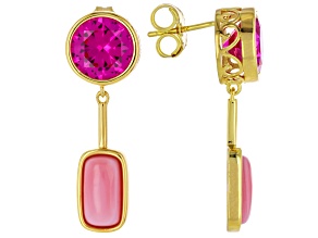 Pre-Owned  Pink Lab Created Sapphire 18k Yellow Gold Over Sterling Silver Earrings 8.16ctw