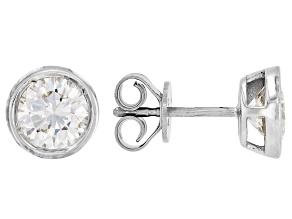 Pre-Owned White Lab-Grown Diamond G-H VS Rhodium Over Sterling Silver Solitaire Stud Earrings 1.85ct