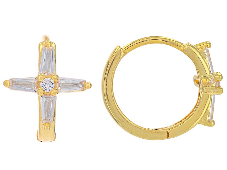 Pre-Owned White Cubic Zirconia 18k Yellow Gold Over Sterling Silver Hoops 1.22ctw