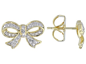 Pre-Owned White Diamond Accent 14k Yellow Gold Over Brass Bow Stud Earrings