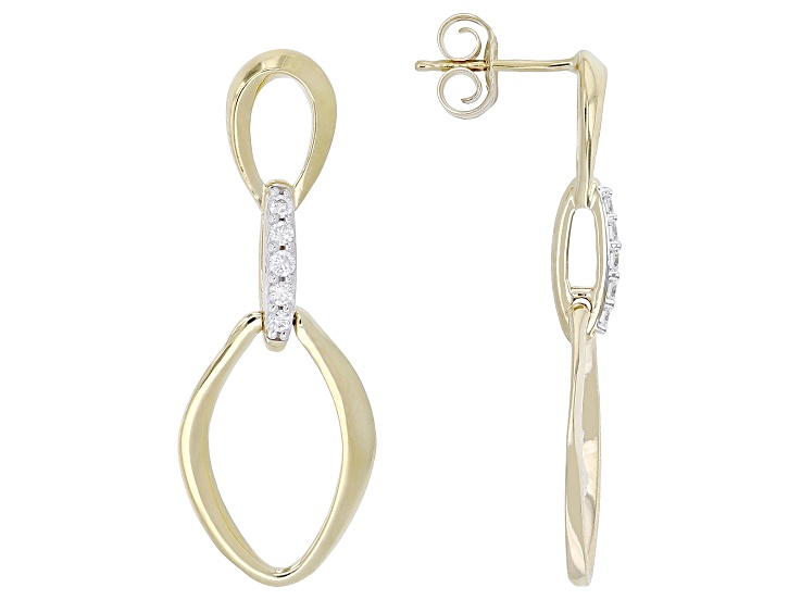 Pre-Owned Round White Lab-Grown Diamond F-G SI 14K Yellow Gold Over Sterling Silver Earrings 0.10ctw