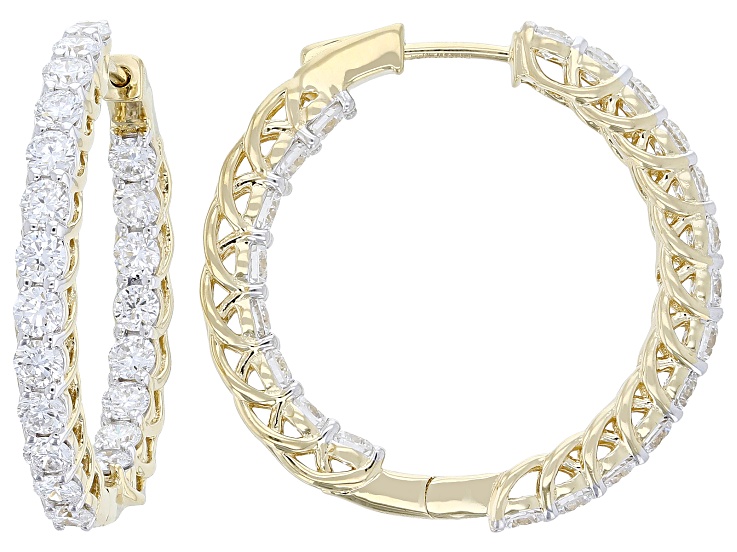 Pre-Owned Round White Lab-Grown Diamond H SI 14K Yellow Gold Over Sterling Silver Hoop Earrings 3.00