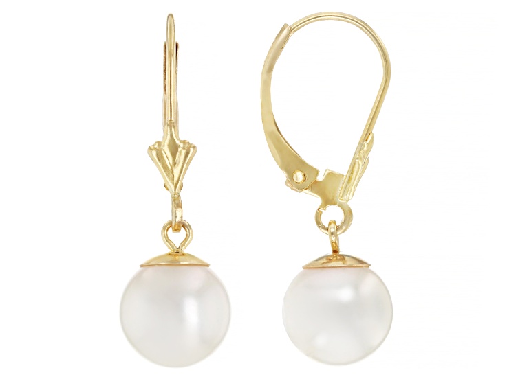 Pre-Owned White Cultured Japanese Akoya Pearl 14k Yellow Gold Earrings