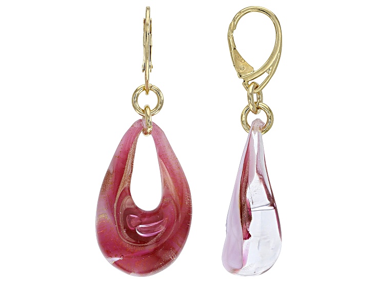 Pre-Owned 18k Yellow Gold Over Sterling Silver Murano Glass Teardrop Dangle Earrings