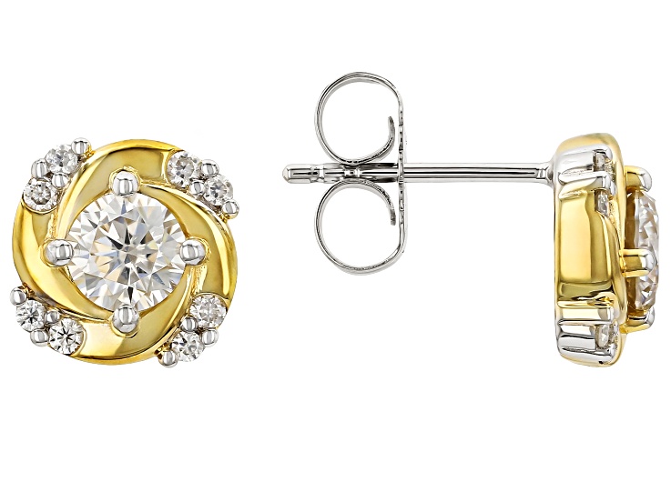 Pre-Owned Moissanite Platineve and 14k Yellow Gold Over Silver Earrings 1.24ctw DEW.