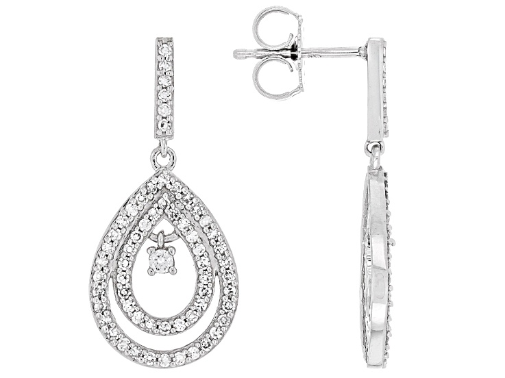 Pre-Owned White Lab-Grown Diamond H SI Rhodium Over Sterling Silver Teardrop Dangle Earrings 0.85ctw