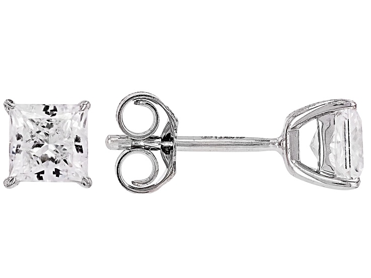 Pre-Owned Princess Cut White Lab-Grown Diamond H SI1 10K White Gold Solitaire Stud Earrings 1.00ctw