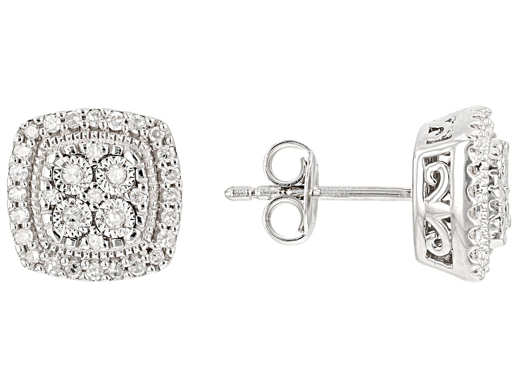 Pre-Owned White Diamond Rhodium Over Sterling Silver Halo Stud Earrings 0.25ctw