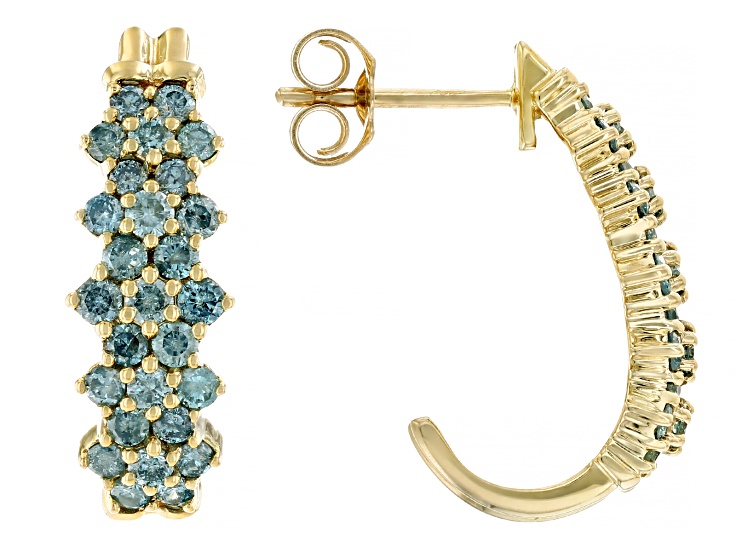Pre-Owned Ice Blue Diamond 10k Yellow Gold J-Hoop Earrings 1.00ctw