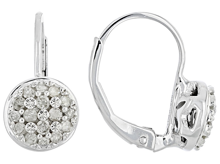 Pre-Owned White Diamond Rhodium Over Sterling Silver Cluster Drop Earrings 0.25ctw