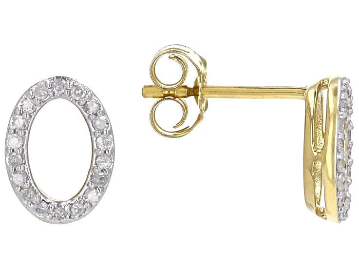 Pre-Owned White Diamond 14k Yellow Gold Over Sterling Silver Oval Earrings 0.15ctw