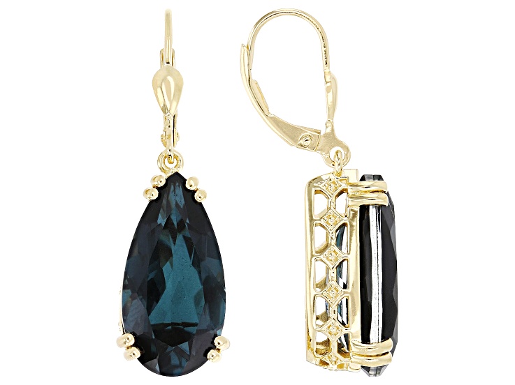 Pre-Owned Blue Indicolite Color Quartz Doublet 18K Yellow Gold Over Sterling Silver Earrings 13.60ct