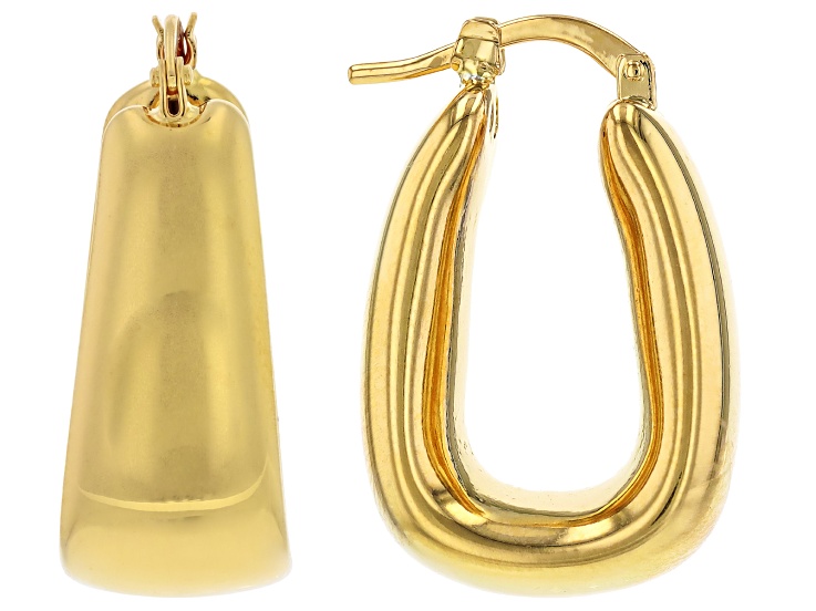 Pre-Owned 18k Yellow Gold Over Bronze Graduated Puffy Hoop Earrings