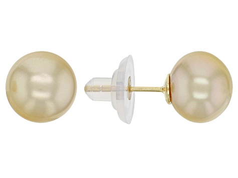 Pre-Owned Golden Cultured South Sea Pearl 18k Yellow Gold Over Sterling Silver Stud Earrings