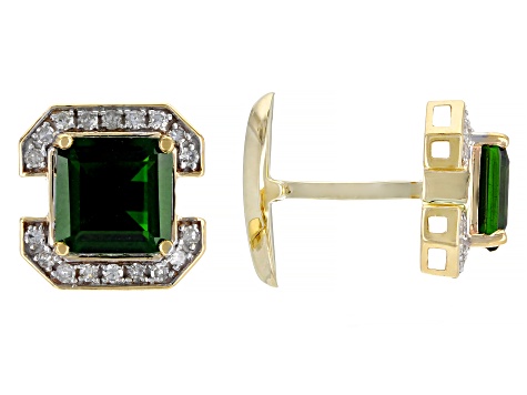 Pre-Owned Green Chrome Diopside 10k Yellow Gold Cuff Links 4.72ctw