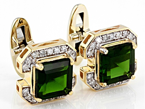 Pre-Owned Green Chrome Diopside 10k Yellow Gold Cuff Links 4.72ctw