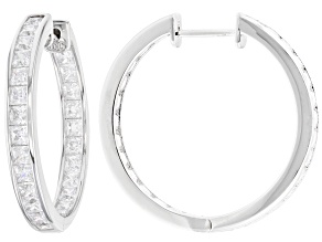 Pre-Owned White Cubic Zirconia Rhodium Over Sterling Silver Hoop Earrings 8.37ctw