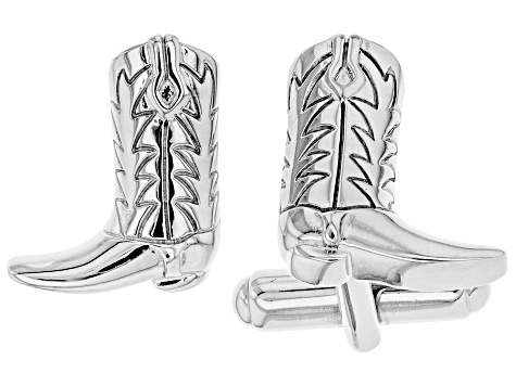 Pre-Owned Mens Rhodium Over Sterling Silver Cowboy Boot Cufflinks