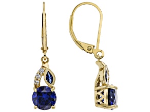 Pre-Owned Blue Lab Created Sapphire 18k Yellow Gold Over Sterling Silver Dangle Earrings 2.79ctw