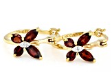 Pre-Owned Red Garnet with Diamond Accent 18K Yellow Gold Over Sterling Silver Hoop Earrings. 1.74ctw