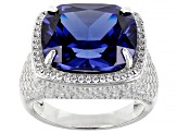Pre-Owned Blue And White Cubic Zirconia Rhodium Over Sterling Silver Ring 22.32ctw